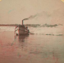 [Buffalo harbor, boat and ice in water.] [1865?-1905?]