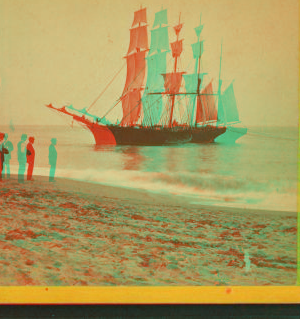 [People on the shore looking at a ship.] 1867?-1890?