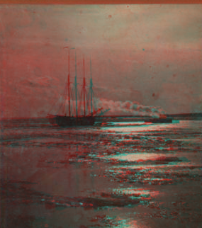 Sunset, vessel towing down Niagara River. [1865?-1905?]