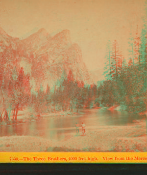 The Three Brothers, 4000 feet high. View from the Marced River. 1860?-1874?