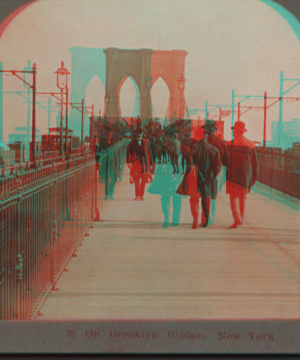 On Brooklyn Bridge, New York. [1867?-1910?]