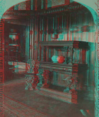 Interior of the McGraw-Fiske Mansion, Ithaca, N.Y. Ancient carved oak side-board in dining room. (W. H. Miller, architect) [1879?-1883?]