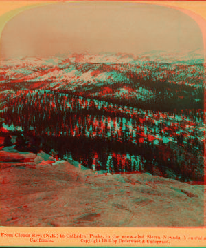 From clouds rest (N.E.) to Cathedral Peaks, in the snow-clad Sierra Nevada Mountians, California. 1864?-1905? 1902