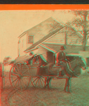 Cracker wagon.  [Man riding mule pulling cart with woman in it]. 1867?-1905? [ca. 1880]