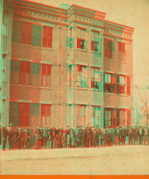 [Large group of people in front of a building.] 1865?-1905?