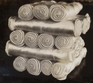 Rolls of dressed fibre. Silk industry (spun silk), South Manchester, Conn., U.S.A. c1914 1914