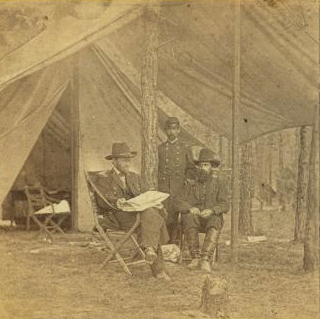 Lieut. Gen. Grant and chief of staff, Gen. Rawlins, at his head quarters, at Cold Harbor, Va. Taken June 14th, 1864. 1861-1865 1864