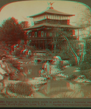 Japan in America - pretty maids in garden before a Japanese teahouse. 1903-1905