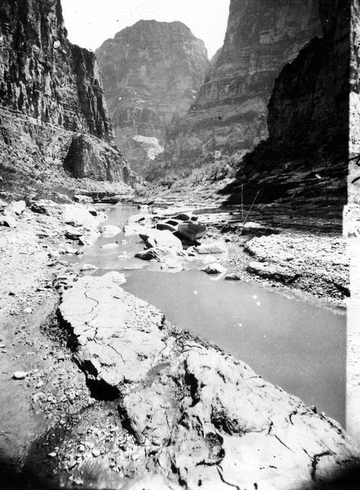 Kanab Canyon, near mouth. Cliffs in the distance right and left are on the other side of the Colorado River.