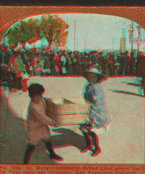 St. Mary's Cathedral bread line, where the little tots were not forgotten, San Francisco. 1906