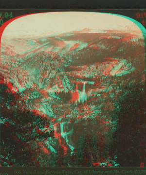 Vernal and Nevada Falls, Cap of Liberty and Mt. Clark (11,250 ft.) east from Glacier Point, Yosemite Valley, Cal., U.S.A. 1901-1905