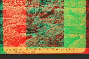 The first team driven to the summit of Mt. Washington, July 13, 1861, by J. M. Thompson, Esq. 1861 1858?-1875?