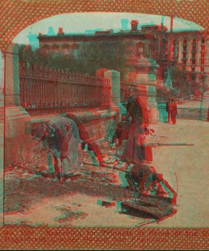 Searching for trinkets in front of the once magnificent Crocker Palace, San Francisco. 1906