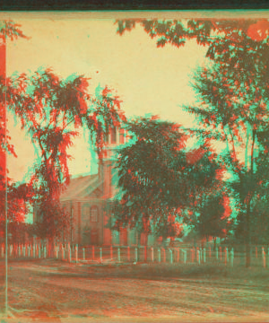 [Church bordered with trees, road in foreground.] 1859?-1890?