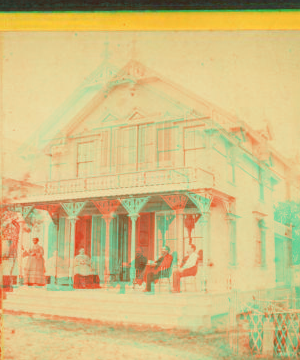 [People on the porch of a cottage.] 1865?-1880?