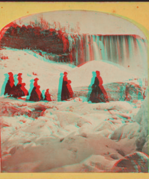 Niagara, the great ice bridge and American Falls. [Group of women standing on the ice bridge.] [1859?-1885?] [ca. 1870]