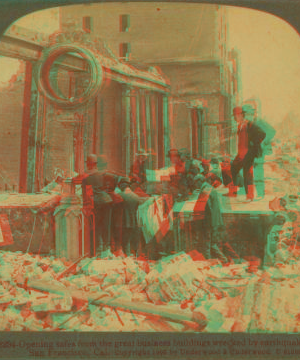 Opening safes from the great business buildings wrecked by earthquake, San Francisco, Cal. 1906