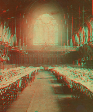 Dining room in Memorial Hall, Harvard College. 1859?-1910?