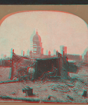 Refugee camp made of scraps, corrugated sheet iron gathered from the ruins 1906