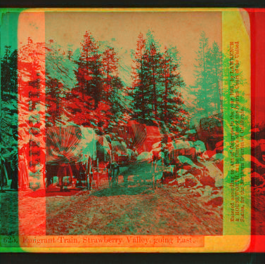 Emigrant Train, Strawberry Valley, going east. [no. 625]. 1864?-1905? 1865