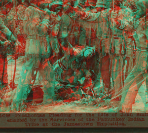 Pocahontas pleading for life of John Smith, enacted by the survivors of the Pamunkey Indian tribe at the Jamestown Exposition. 1865?-1907