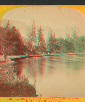 Cathedral Rocks, 2,400 feet high, from near Black's Hotel, Merced River. 1864?-1874?