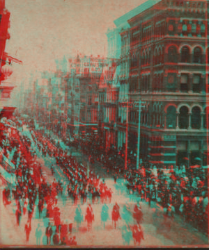 New York, Brdwy. Decoration Day Parade. The big building is Brooks Bros store cor. Bond St. 1859-1899 [ca. 1875]