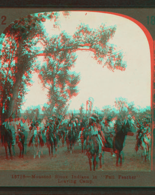 Sioux Indians in 'Full Feather' leaving camp, Nebraska. 1890-1910 1865