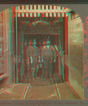 Miners coming out of shaft on "cage", Scranton, Pa., U.S.A. c1905 1870?-1915?