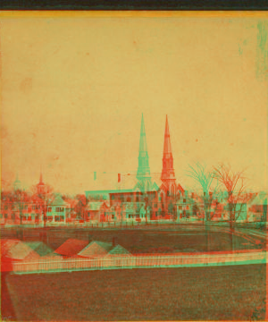 [Church and houses, Waterville, Maine.] 1868?-1881?