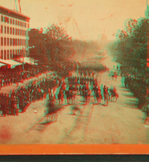 Sherman's Grand Army. Looking up Pennsylvania Avenue from the Treasury buildings. Maj. Gen. Jeff. C. Davis and staff and 19th Army Corps passing in review. 1861-1865