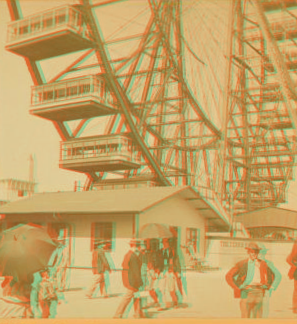 Near view of the Ferris Wheel, Midway Plaisance, Columbian Exposition. 1893