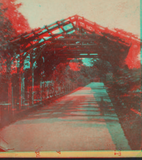 [Rustic arbor, near the play-ground, Central Park. Front view.] 1860?-1905?