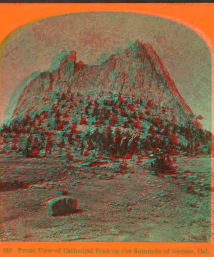 Front view of the Cathedral Peak on the Summits of Sierras, Cal. 1870?-1883?