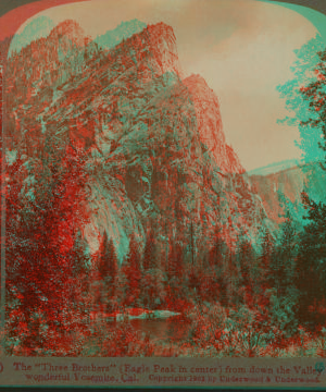 The 'Three Brothers' (Eagle Peak is center) from down the valley to wonderful Yosemite, Cal. 1893-1904