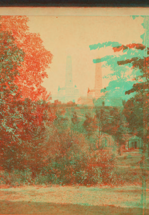 National Lincoln Monument, Springfield, Illinois. View from a point slightly east of north from the Monument, and across a ravine running east and west through Oak Ridge Cemetery. 1870?-1917