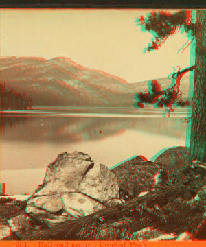 Railroad around Crested Peak, view from foot of Donner Lake. 1866?-1872?