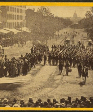 Sherman's Grand Army. Looking up Pennsylvania Avenue from the Treasury buildings, during the passage of the 20th Army Corps. 1861-1865