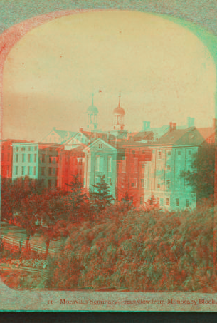 Moravian Seminary, rear view from Monocacy Block. [Bethlehem, Pa.] 1865?-1875?