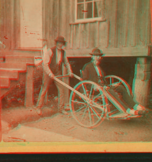 [Man seated in a wooden wheelchair.] ca. 1885 1872?-1887?