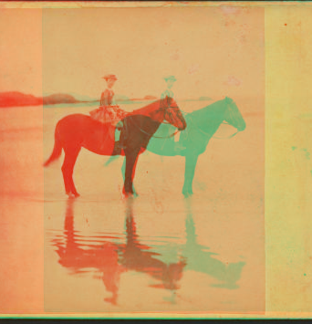 [Girl on horseback in the beach.] 1860?-1869?