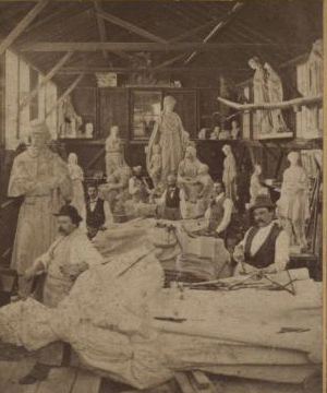 The New England Granite Works, Hartford, Conn. [Stone carvers working on large sculpture of a soldier] [ca. 1875] 1867?-1877?