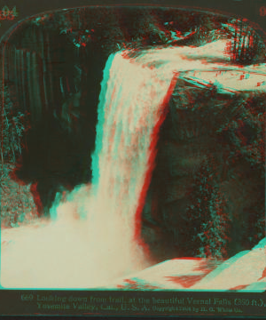 Looking down from trail, at the beautiful Vernal Falls (350 ft.), Yosemite Valley, Cal., U.S.A. 1901-1905