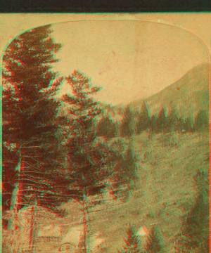 East from Mullen Tunnel Grade [showing log cabin below]. 1876?-1903?