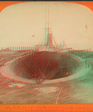 P.M.S.S. & Co.'s Steamship Japan - In the California Dry Dock, Hunter's Point. [1869?] 1865?-1875?