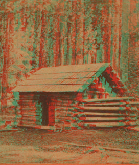 First log hut erected in the grove, Mariposa Grove. 1860?-1874?