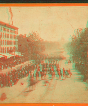 Sherman's Grand Army. Looking up Pennsylvania Avenue from the Treasury buildings. Maj. Gen. Jeff. C. Davis and staff and 9th Army Corps passing in review. 1861-1865