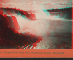 Niagara Falls from new suspension bridge, moonlight. 1869?-1880?