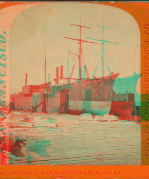 Steamship Ajax in the Floating Dock, Hunter's Point. [1869?] 1865?-1875?