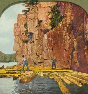Rafting driftwood, lower falls of St. Croix river, Minn. 1865?-1898?